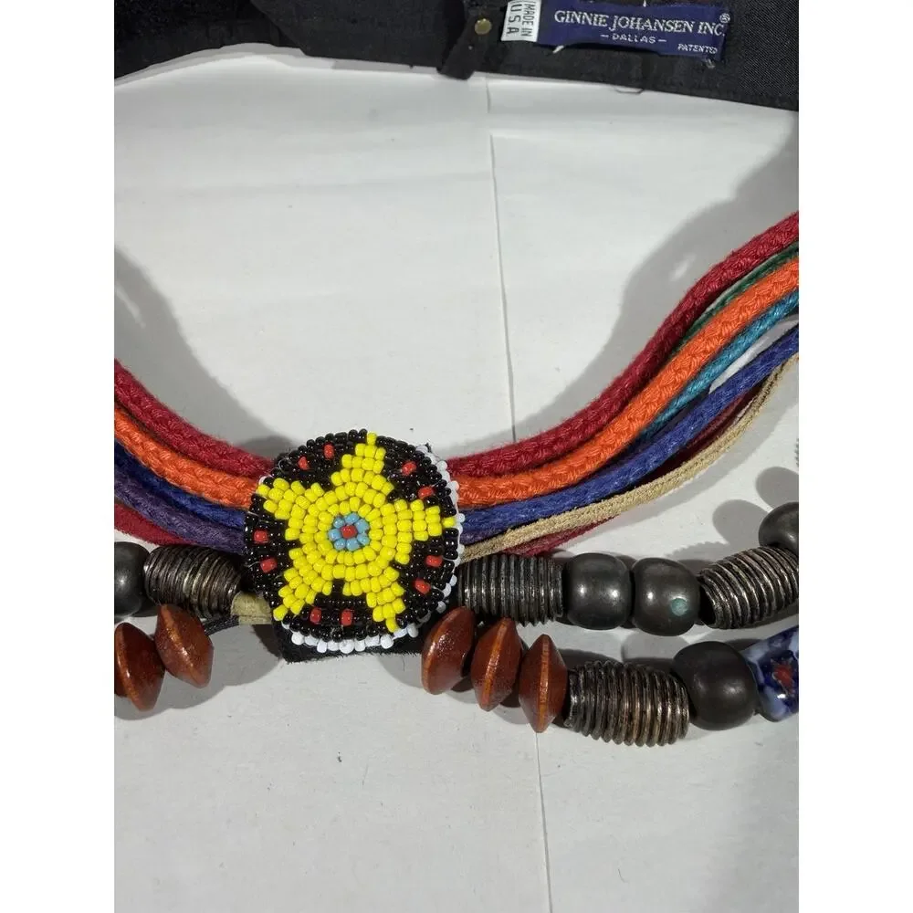 Vintage Ginnie Johansen Belt Beaded Dangle Braided Rope Western USA 80s